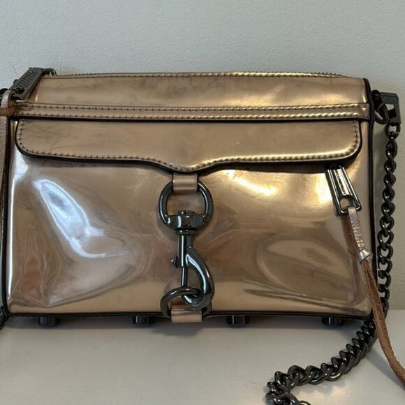 Rebecca Minkoff Mini MAC Rose Gold mirrored CrossBody Bag chain strap - Picture 2 of 13